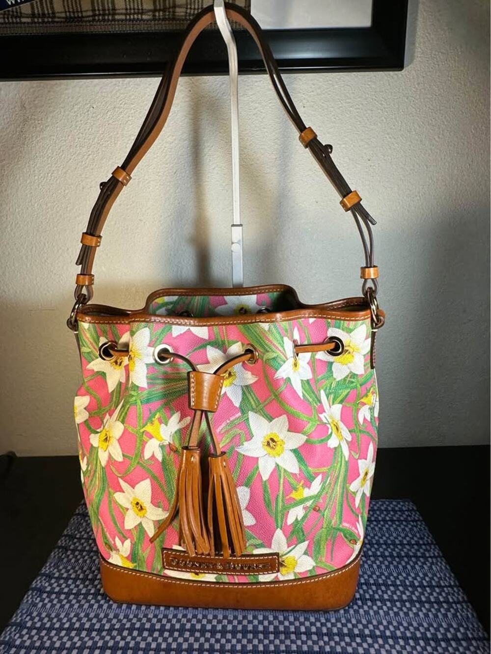 Dooney & Bourke Daffodil Botanical Drawstring Bucket Bag -Pink - Like New